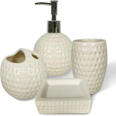 Ceramic Bathroom Set of 4 Pieces- Soap Dispenser, Beaker/Tumbler, Soap Dish, Brush Holder