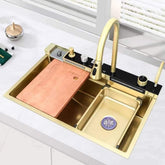 Piano 5-Button Golden Sink Mixer – Luxury Smart Kitchen Faucet