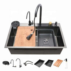 Custom Flying Rain Smart Faucet Kitchen Sink with Cup Washer – Stainless Steel 304