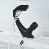 Elegant Swan-Shaped Side Handle Bathroom Faucet — Black & Silver Waterfall Design
