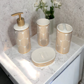 Luxury 4pc White & Gold Bath Set – Dispenser, Holder, Dish