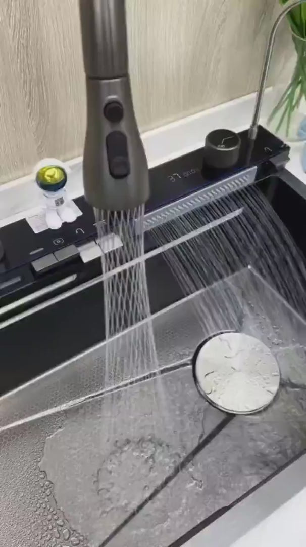 Black Stainless Steel Waterfall Sink β Undermount Kitchen