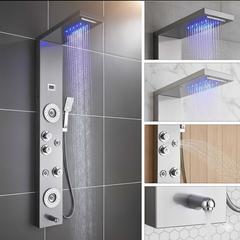 Brushed Nickel Shower Panel Tower with Rainfall & Jets