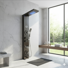 Brushed Nickel Shower Panel Tower with Rainfall & Jets