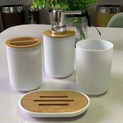 "Bathroom Accessories Set – Soap Dispenser, Bottle, and Dish for Stylish Bath Décor"