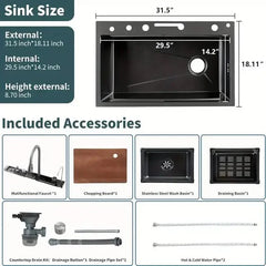 Black Stainless Steel Waterfall Sink – Undermount Kitchen