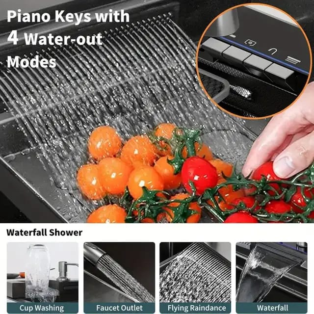 Black Stainless Steel Waterfall Sink – Undermount Kitchen