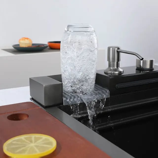 Black Stainless Steel Waterfall Sink – Undermount Kitchen