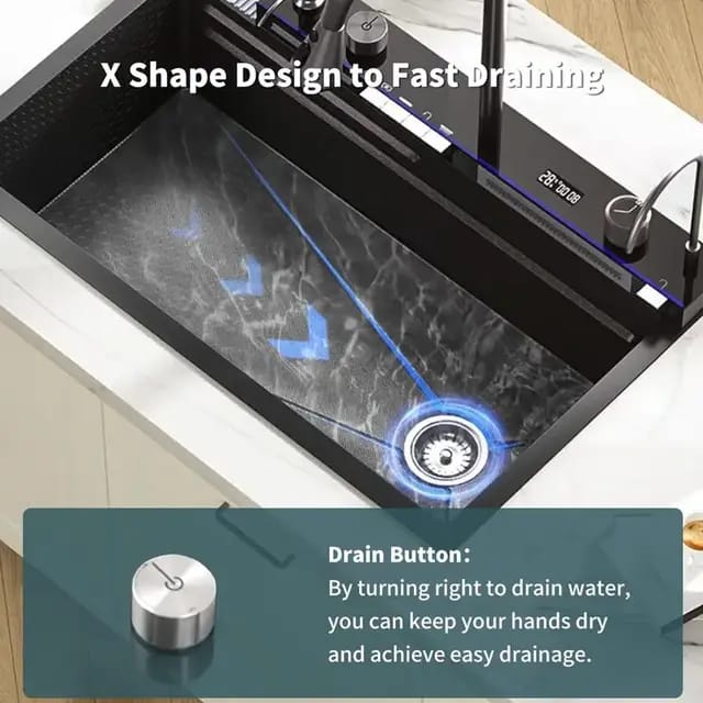 Black Stainless Steel Waterfall Sink – Undermount Kitchen
