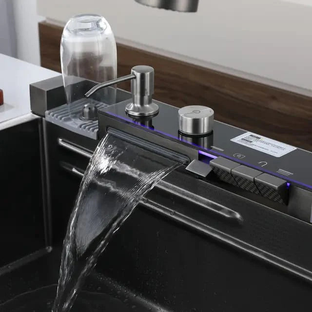 Black Stainless Steel Waterfall Sink – Undermount Kitchen