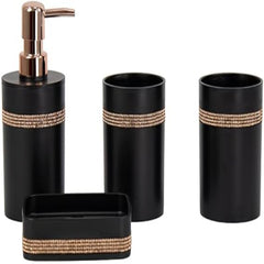 Bathroom Soap and Toothbrush Holder Set 4pc Bathroom Accessories sets Modern Vanity Organiser with Soap Dish Tumbler Cup & Soap Dispenser (Diamante Bath Set )