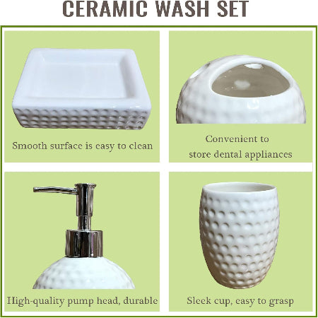 Ceramic Bathroom Set of 4 Pieces- Soap Dispenser, Beaker/Tumbler, Soap Dish, Brush Holder