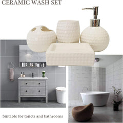 Ceramic Bathroom Set of 4 Pieces- Soap Dispenser, Beaker/Tumbler, Soap Dish, Brush Holder