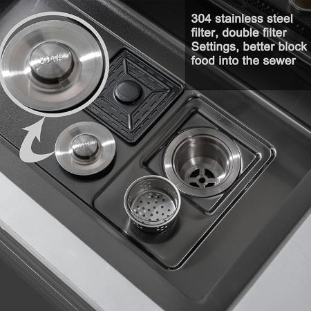 Waterfall Kitchen Sink – Black Stainless Steel Undermount or Countertop Farmhouse Sink