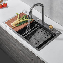 Waterfall Kitchen Sink – Black Stainless Steel Undermount or Countertop Farmhouse Sink