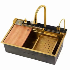 Piano 5-Button Golden Sink Mixer – Luxury Smart Kitchen Faucet