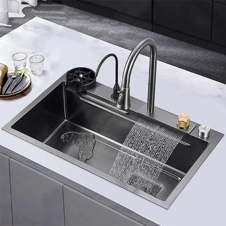 Custom Flying Rain Smart Faucet Kitchen Sink with Cup Washer – Stainless Steel 304