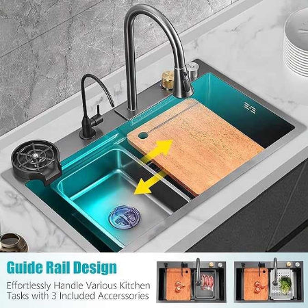 Custom Flying Rain Smart Faucet Kitchen Sink with Cup Washer – Stainless Steel 304