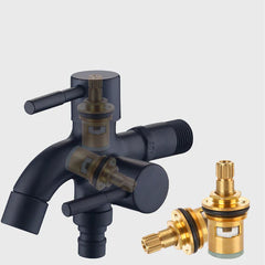 Two-Way Double Bib Tap – Stainless Steel Black Finish for Bathrooms & Kitchens