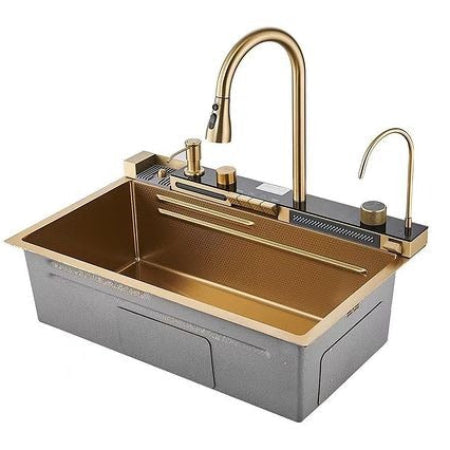 Piano 5-Button Golden Sink Mixer – Luxury Smart Kitchen Faucet