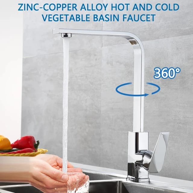 Stainless Steel L-Shape Kitchen Faucet | Silver-Black | 360° Rotatable