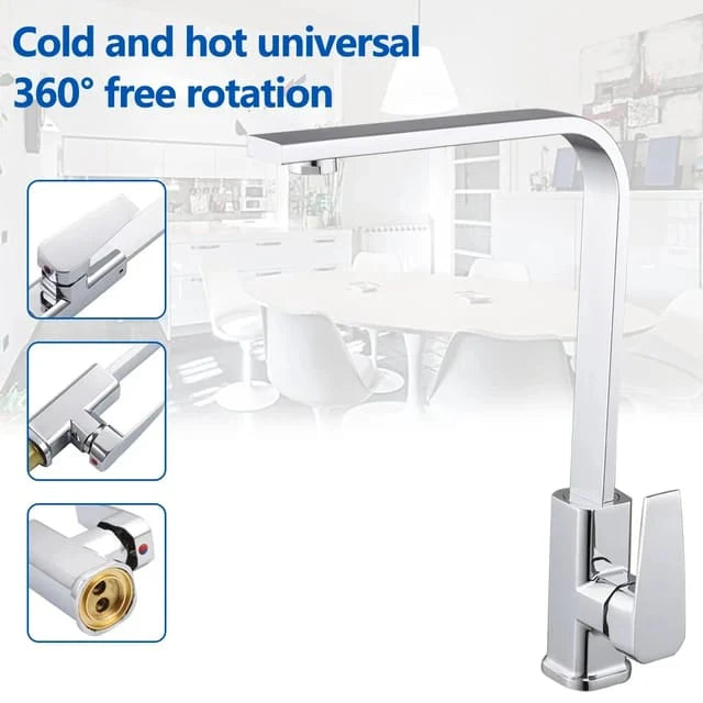 Stainless Steel L-Shape Kitchen Faucet | Silver-Black | 360° Rotatable