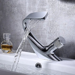 Elegant Swan-Shaped Side Handle Bathroom Faucet — Black & Silver Waterfall Design