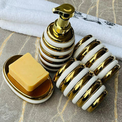 "4-Piece Ceramic Bath Accessory Set – Stylish Bathroom Decor & Organizer"