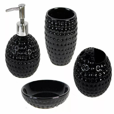 Ceramic Bathroom Set of 4 Pieces- Soap Dispenser, Beaker/Tumbler, Soap Dish, Brush Holder