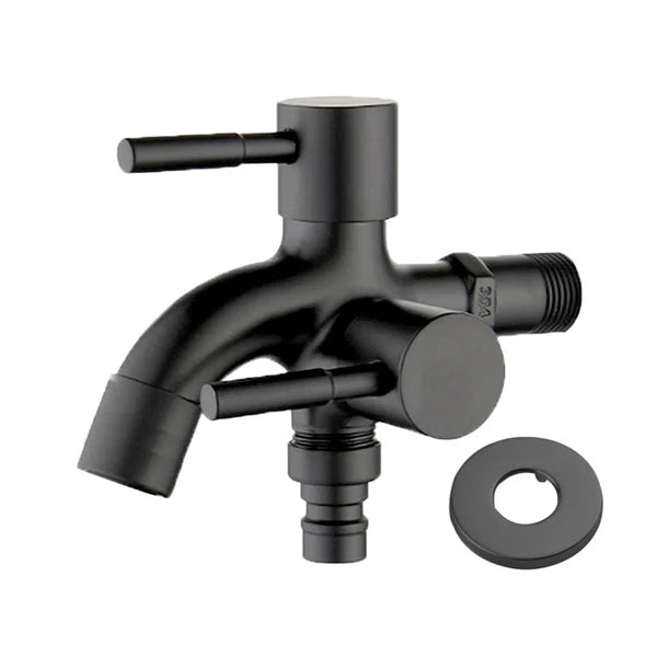 Two-Way Double Bib Tap – Stainless Steel Black Finish for Bathrooms & Kitchens
