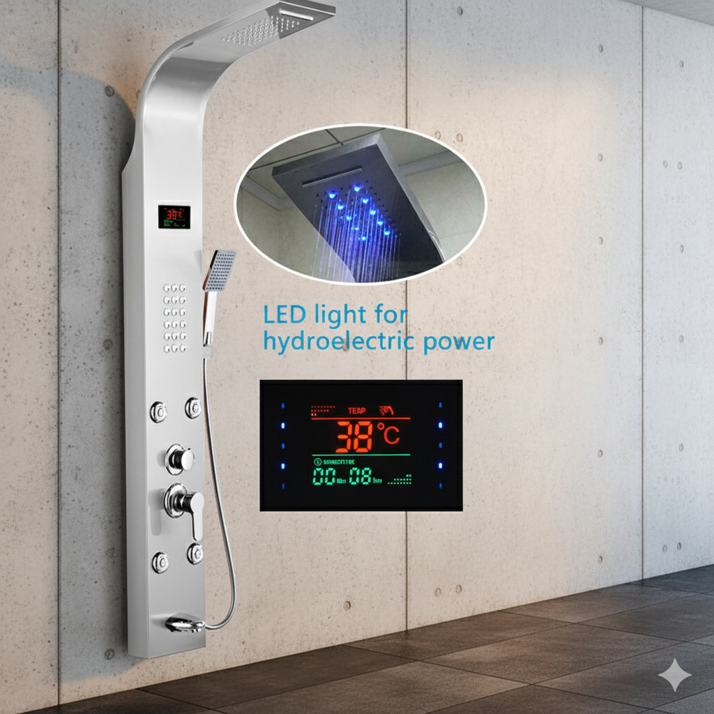 Brushed Nickel Shower Panel Tower with Rainfall & Jets